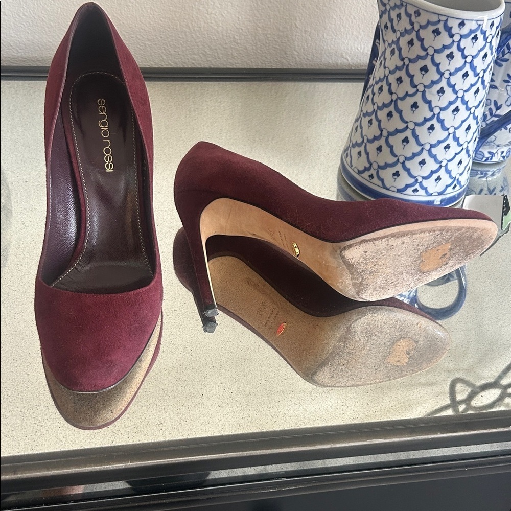 Sergio Rossi Deep Red Burgandy Women's Heels 36 1/2